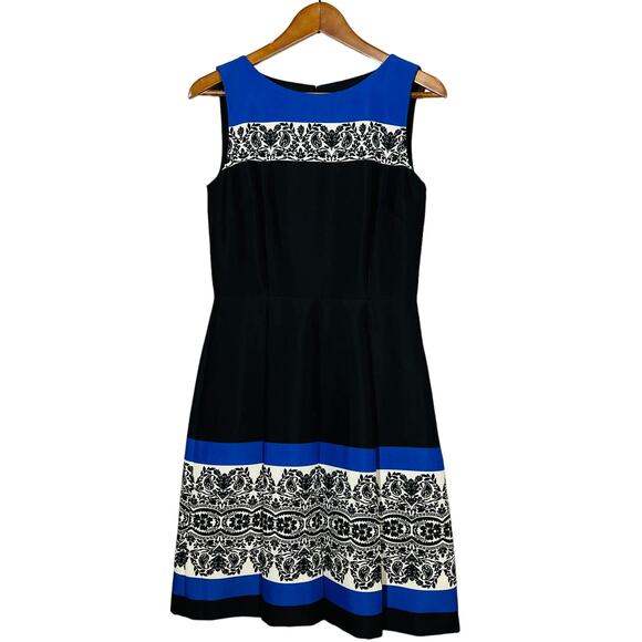 Tahari Midi Spring Dress Sleeveless Casual Fit & Flare Blue Black - 4 - Picture 1 of 5
